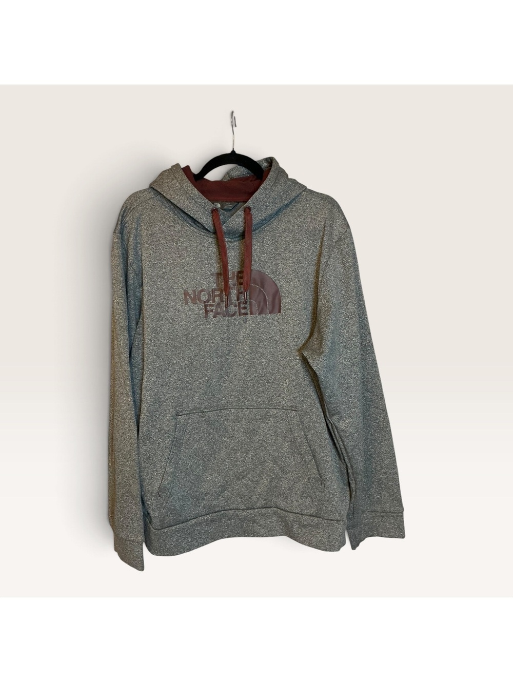 The North Face Men's XL Gray Hoodie Sweatshirt with Burgundy